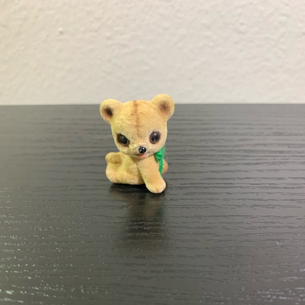 Vintage Josef Original Miniature Flocked Fuzzy Bear With Bow Figurine